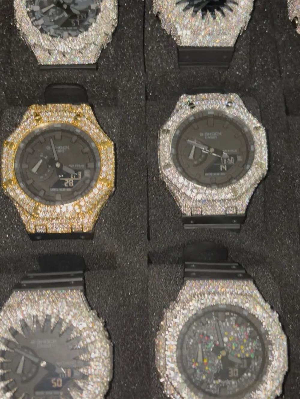 Iced Out Casio G-Shock Dial Men's Watch with Crystal-Studded Bezel